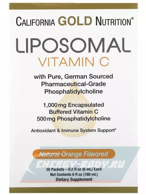  California Gold Nutrition Liposomal Vitamin C Natural Orange Flavor 1000 mg 30 пакетиков, апельсин