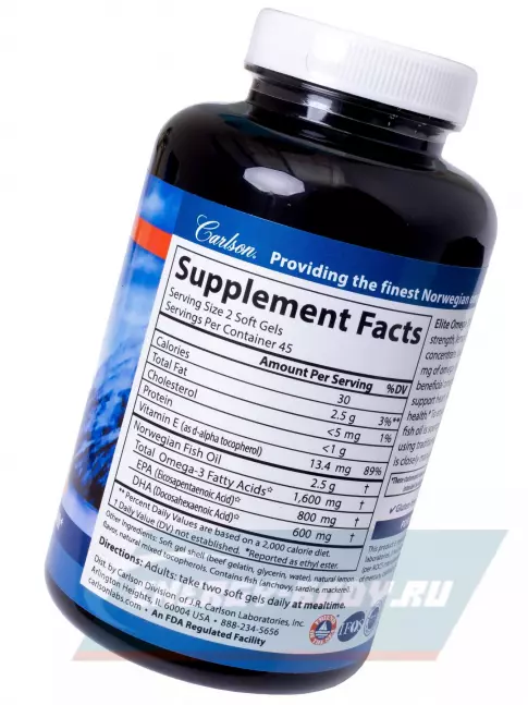 Omega 3 Carlson Labs Elite Omega 3 Wild Norwegian 1600 mg 90 soft gels