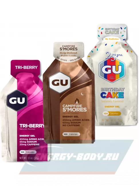 Энергетический гель GU ENERGY Gel MIX 3 x 32 г, Ягоды,Печенье,Праздничный торт