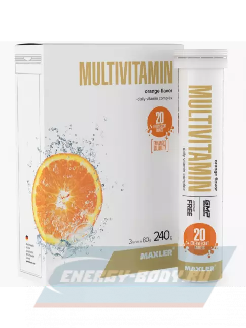 MAXLER Multivitamin Effervescent 3 tubes box 3 x 20 шипучих таблеток, Апельсин MAXLER Multivitamin Effervescent 3 tubes box 3 x 20 шипучих таблеток, Апельсин