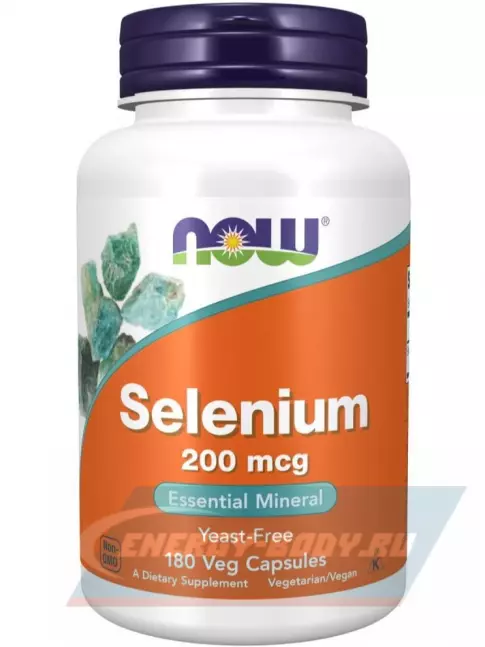 Минералы NOW FOODS Selenium 200 mcg Yeast Free - Селен 180 веган капсул
