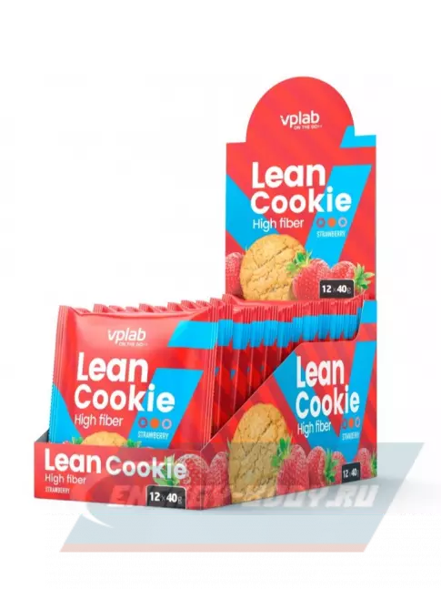 Батончик протеиновый VP Laboratory Lean Cookie 12 штук * 40 г, Клубника