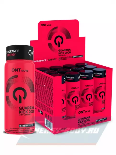 Энергетик QNT Guarana Kick 2000 mg 12 x 80 мл, Горький кофе