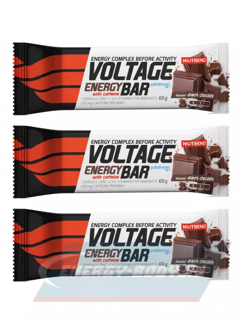Батончик энергетический NUTREND Voltage Energy bar 60mg caffeine 3 x 65 г, Темный Шоколад