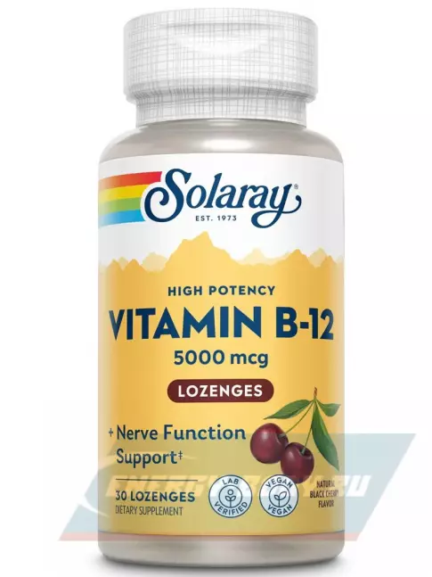  Solaray Vitamin B-12 5000 mcg 30 леденцов, Вишня