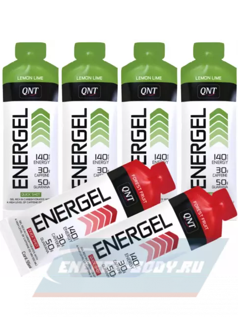Энергетический гель QNT ENERGY GEL 30mg caffeine Микс, Лесные ягоды, Лимон-Лайм (6 шт)