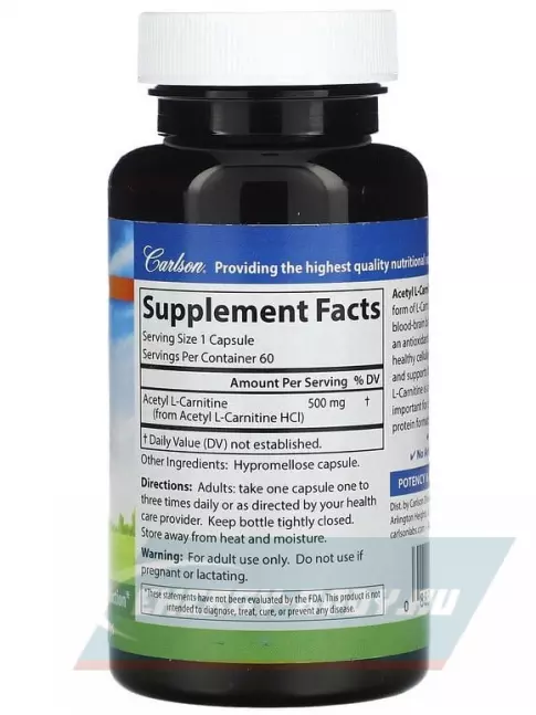 L-Карнитин Carlson Labs Acetyl L-Carnitine 60 вегетарианских капсул