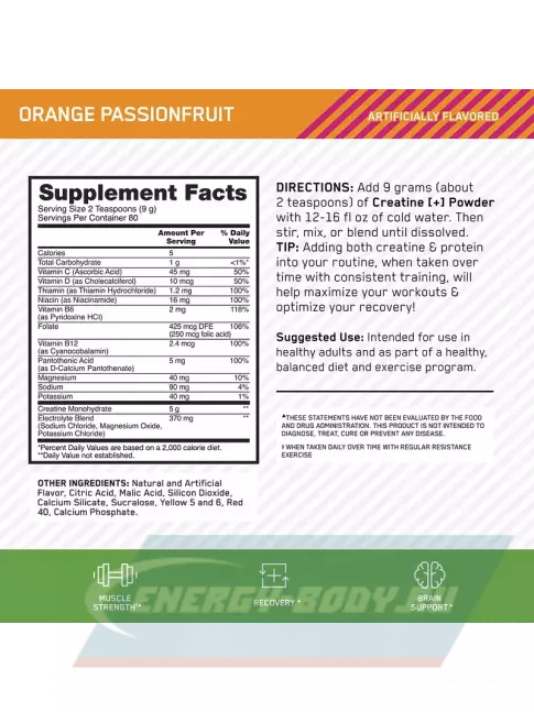  Optimum Nutrition Creatine + 720 г, Апельсин - маракуйя