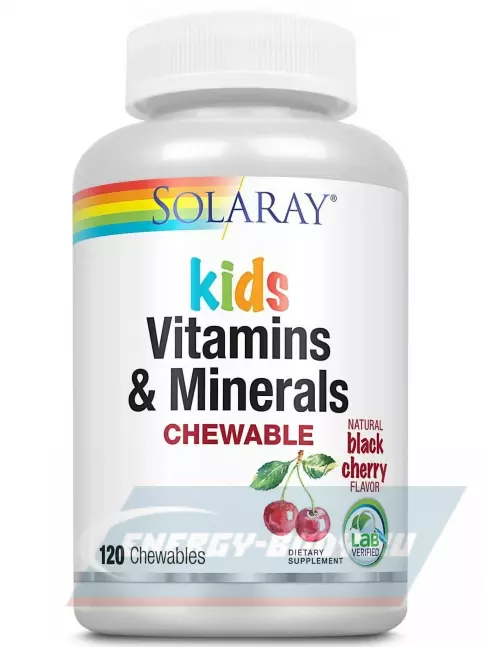  Solaray Childrens Kids Vitamins Minerals 120 жевательных таблеток, Вишня