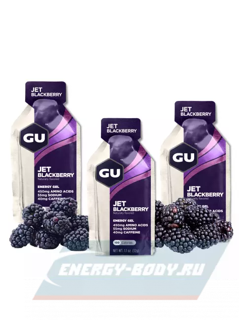 Энергетический гель GU ENERGY GU Original Energy Gel 40mg caffeine 3 x 32 г, Ежевика Джет