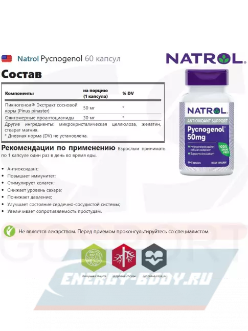  Natrol Pycnogenol 60 капсул