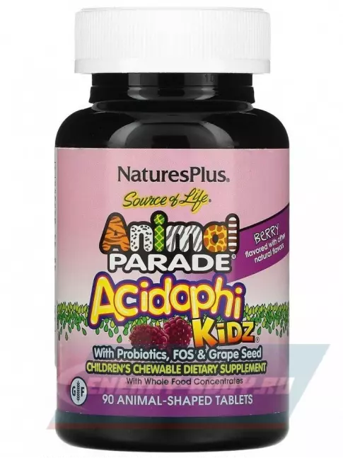  NaturesPlus Animal Parade AcidophiKidz Chewable 90 жевательных таблеток