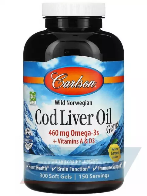 Omega 3 Carlson Labs Cod Liver Oil 300 капсул, Лимон