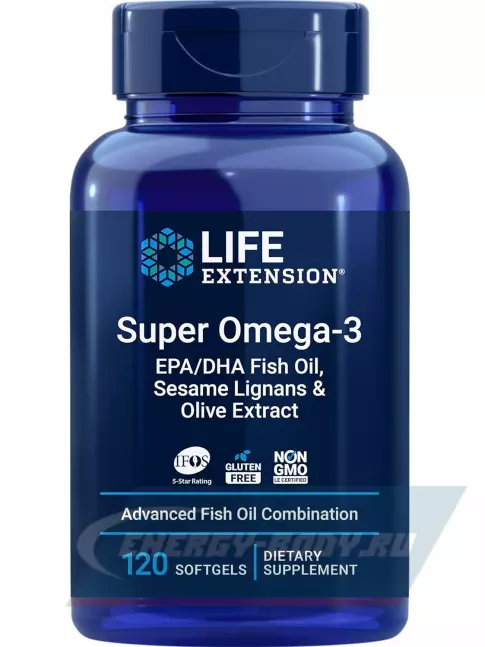 Omega 3 Life Extension Super Omega-3 EPA/DHA Fish Oil, Sesame Lignans & Olive Extract 120 капсул