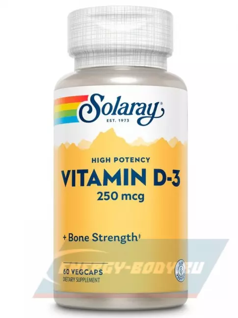  Solaray Super Strength Vitamin D-3 250 mcg 60 веган капсул