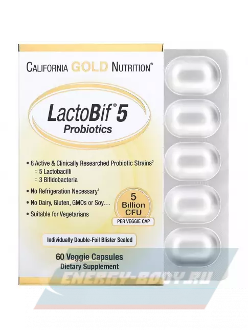  California Gold Nutrition LactoBif Probiotics 5 Billion 60 веган капсул
