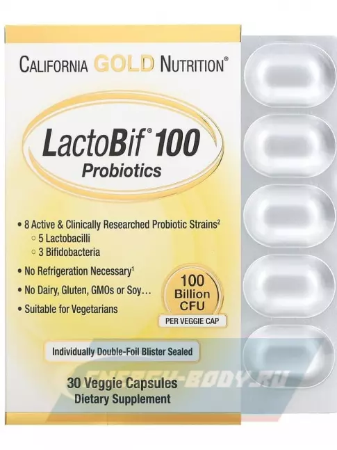  California Gold Nutrition Lactobif 100 Probiotics 30 вегетарианских капсул, Нейтральный