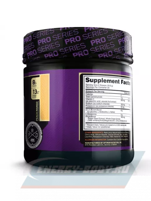 ВСАА Optimum Nutrition PRO BCAA 2:1:1 390 г, Персик - Манго