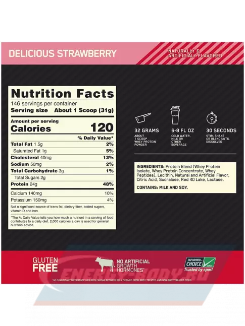  Optimum Nutrition 100% Whey Gold Standard 4545 г, Восхитительная клубника