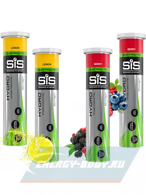 SCIENCE IN SPORT (SiS) GO Hydro Tablet 20s 4 x 20 таблеток, Лимон, Ягоды