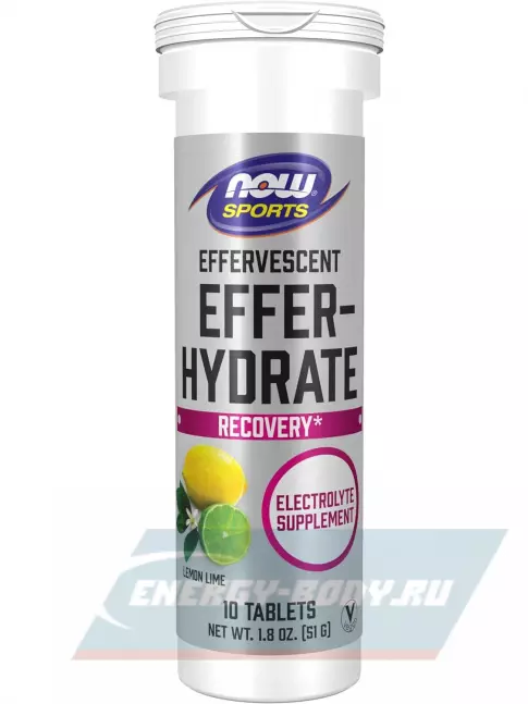  NOW FOODS Effer-Hydrate, Electrolyte Supplement 10 шипучих таблеток, Лимон - Лайм