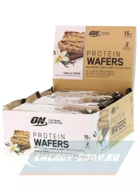 Батончик протеиновый Optimum Nutrition Protein Wafers 9 х 40 г, Ванильный крем