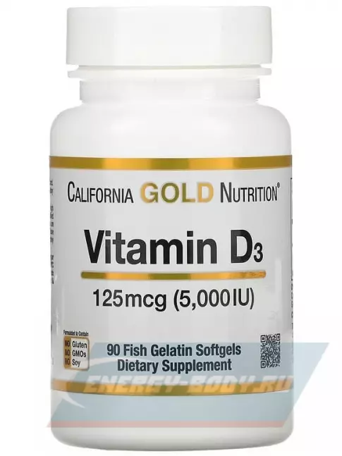  California Gold Nutrition Vitamin D3 125 mcg (5,000 IU) 90 капсул