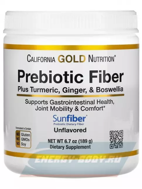  California Gold Nutrition Prebiotic Fiber Plus Turmeric, Ginger, & Boswellia 189 г
