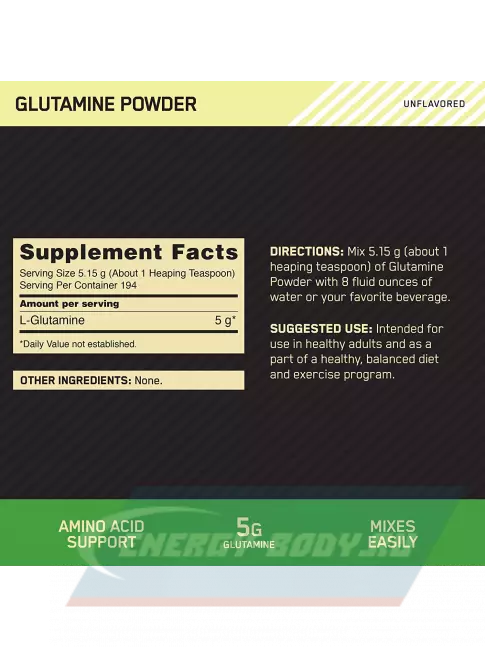 Глютамин Optimum Nutrition Glutamine Powder 1000 г, Натуральный
