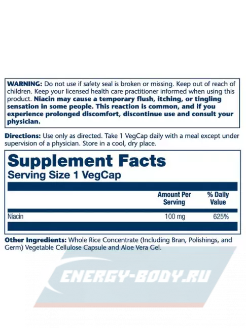  Solaray Niacin 100 mg 100 веган капсул