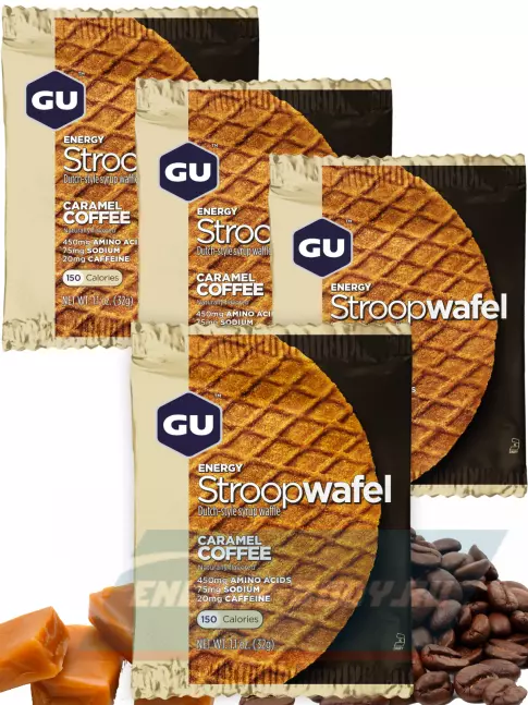 Батончик энергетический GU ENERGY GU ENERGY STROOPWAFEL 20mg caffeine 4 x 32 г, Карамель-Кофе