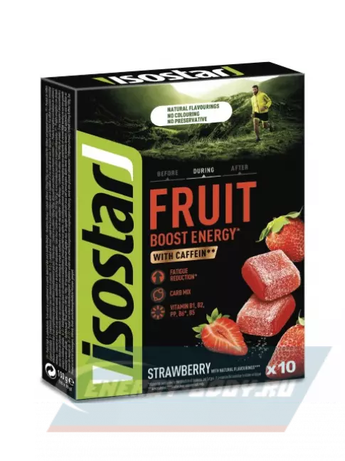 Восстановление ISOSTAR Энергетическая конфета Isostar Energy Fruit Boost Клубника (10 шт по 10 г) 100 г 10x10 г (коробка), Клубника