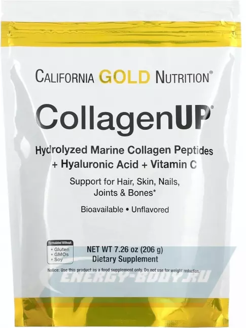 COLLAGEN California Gold Nutrition CollagenUP Marine Sourced Peptides + Hyaluronic Acid + Vitamin C 206 г, Нейтральный