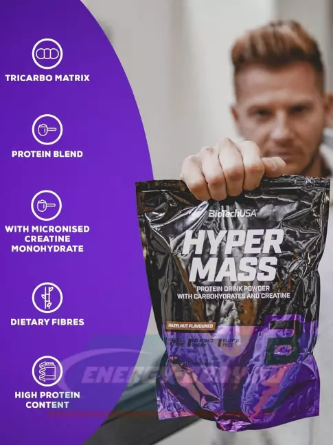 Гейнер BioTechUSA Hyper Mass 5000 2270 г, Клубника Гейнер BioTechUSA Hyper Mass 5000 2270 г, Клубника