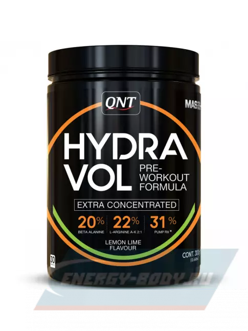 Предтерник QNT HYDRAVOL EXTRA CONCENTRATED PRE-WORKOUT no caffeine 300 г, Лимон-Лайм