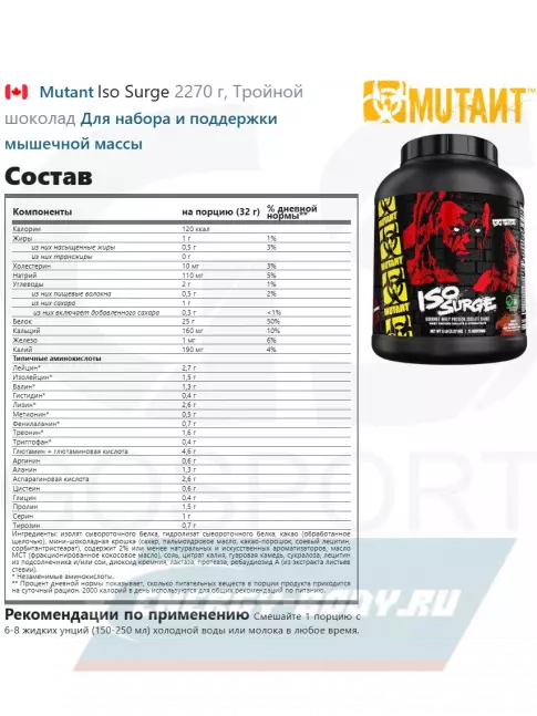  Mutant Iso Surge 2270 г, Тройной шоколад