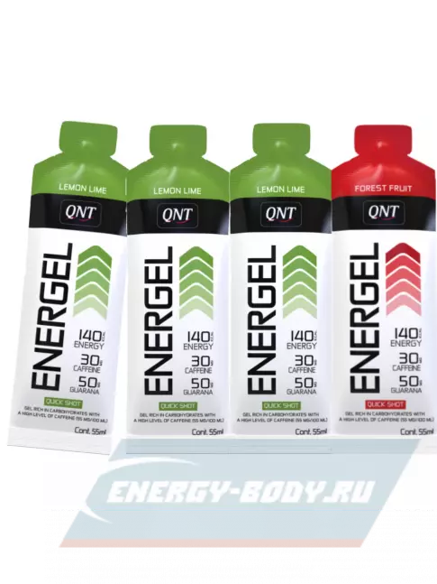 Энергетический гель QNT ENERGY GEL 30mg caffeine Микс, Лесные ягоды, Лимон-Лайм (4 шт)