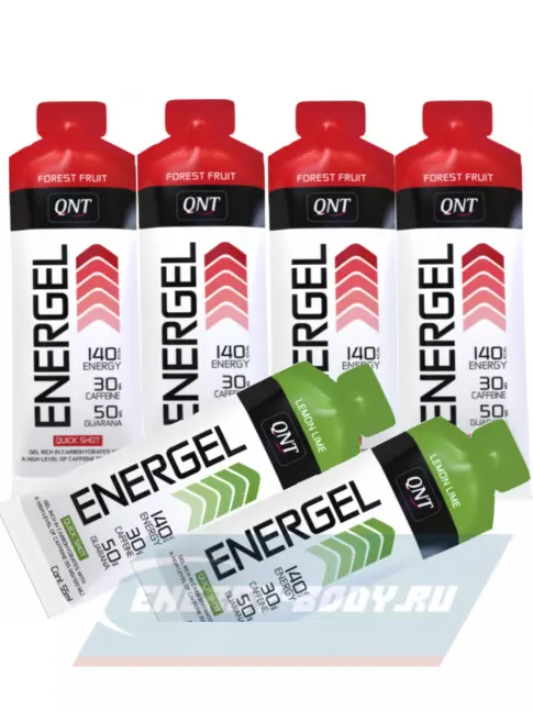 Энергетический гель QNT ENERGY GEL 30mg caffeine Микс, Лесные ягоды, Лимон-Лайм (6 шт)