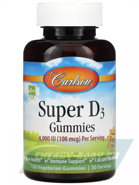  Carlson Labs Super D3 Gummies 120 жевательных мармеладок, Клубника-лимон-апельсин