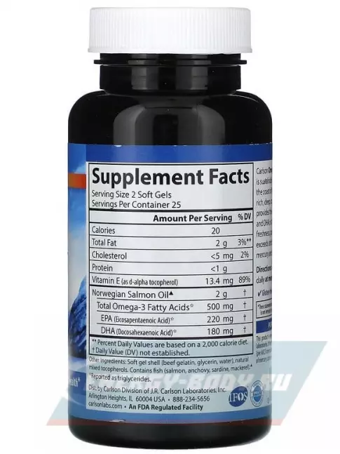Omega 3 Carlson Labs Norw Salmon Oil 50 капсул