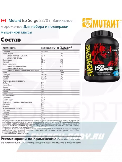  Mutant Iso Surge 2270 г, Ванильное мороженое