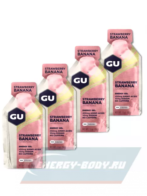 Энергетический гель GU ENERGY GU Original Energy Gel no caffeine 4 x 32 г, Клубника-Банан
