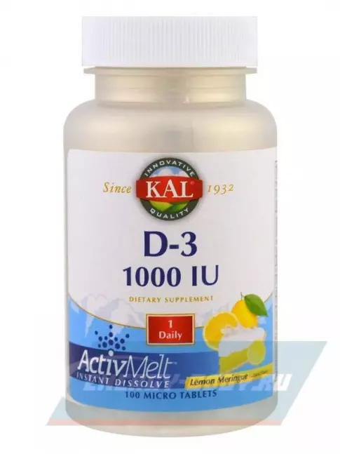  KAL D-3 1000 IU ActivMelt 25 mcg 100 таблеток, Лимонный пирог