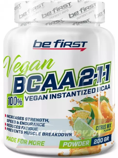 ВСАА Be First BCAA 2:1:1 Vegan powder 200 г, Цитрусовый микс