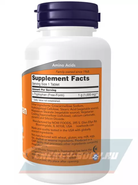Аминокислотны NOW FOODS L-Tryptophan 1000 mg 60 таблеток