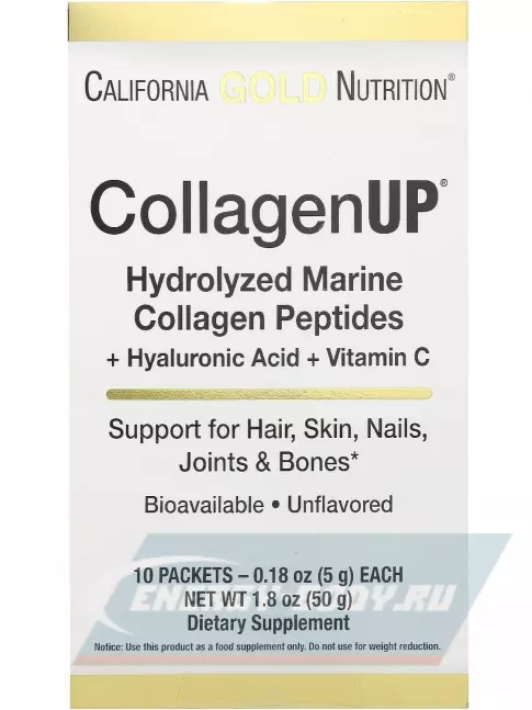 COLLAGEN California Gold Nutrition CollagenUP Marine Sourced Peptides + Hyaluronic Acid + Vitamin C 10 x 5.16 г, Нейтральный