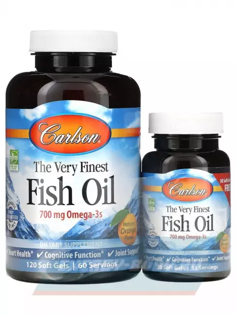 Omega 3 Carlson Labs Very Finest Fish Oil 120 + 30 капсул, Апельсин