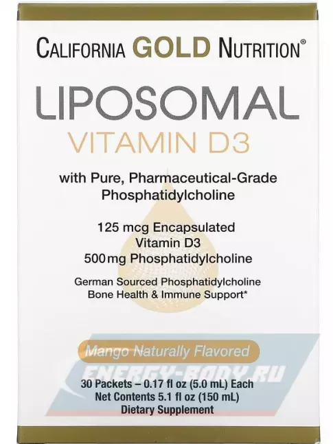  California Gold Nutrition Liposomal Vitamin D3 125 mcg (5000 IU) 30 пакетиков х 5 мл, манго