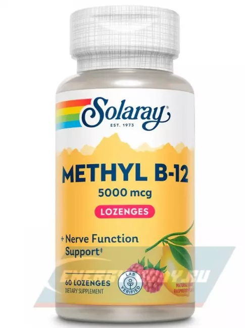  Solaray Methyl B-12 5000 mcg 60 леденцов, Лимон-Малина
