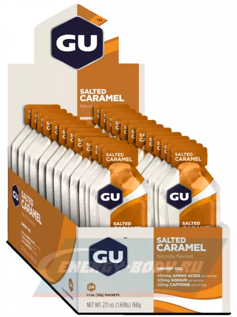 Энергетический гель GU ENERGY GU Original Energy Gel 20mg caffeine 24 x 32 г, Соленая карамель